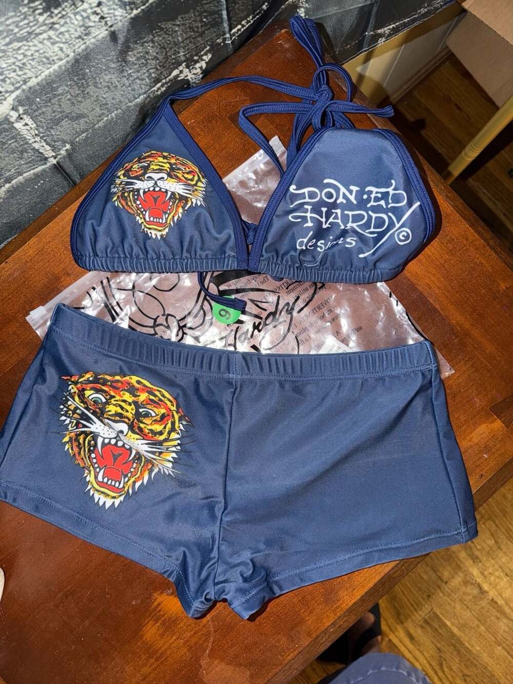 Ed Hardy Tiger Rhinestone Boyshort 2 Piece Bikini